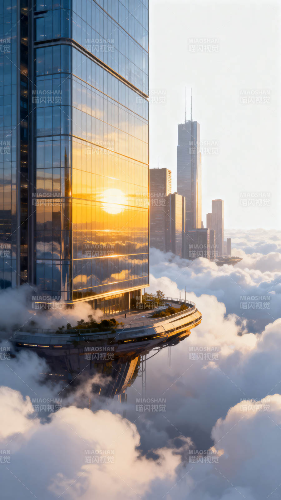 云中摩天大楼日出美景图片