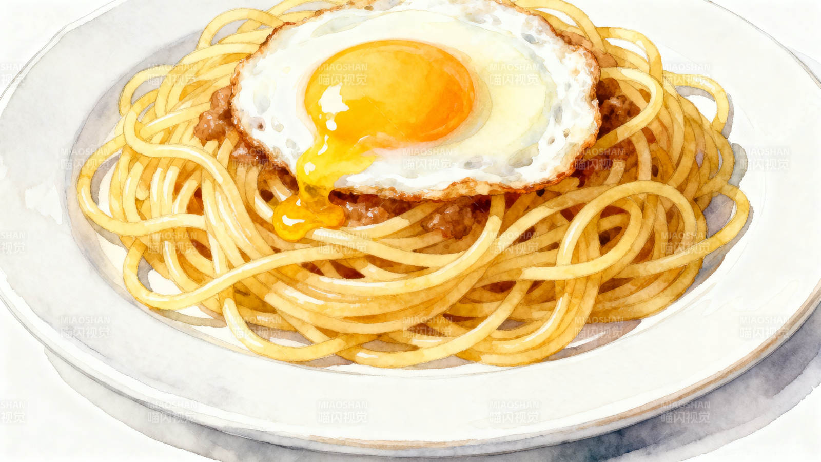 煎蛋意大利面美食特写图片