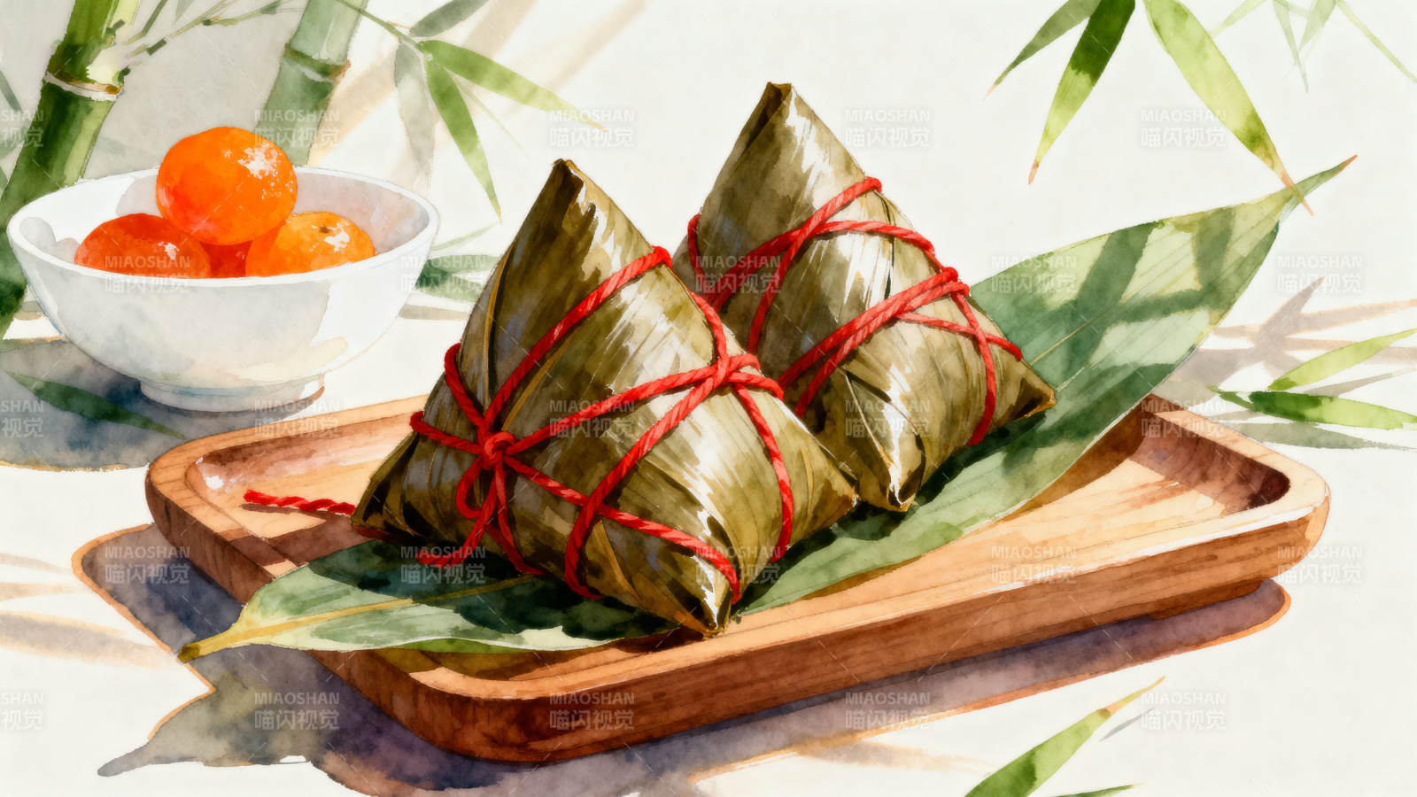 端午节粽子与竹叶图片