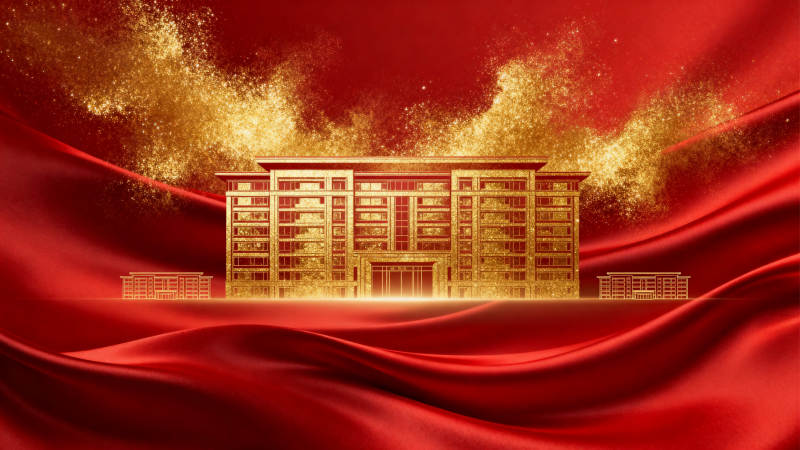 金色建筑红色背景图片