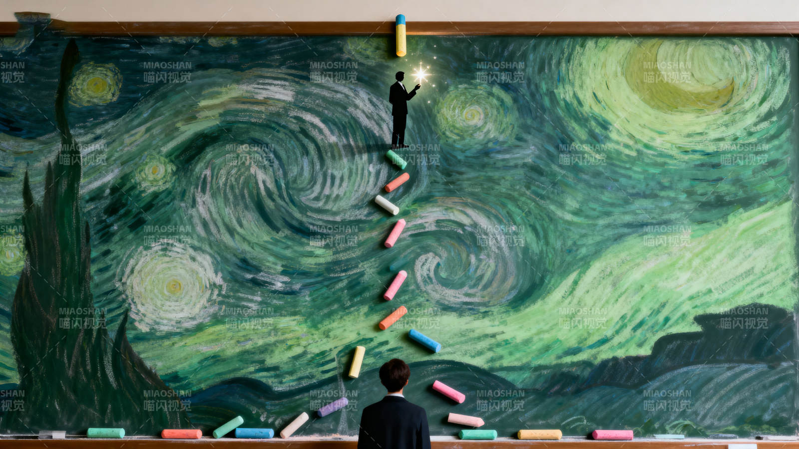 黑板上的星空创意画图片