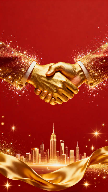 金色握手城市背景图片