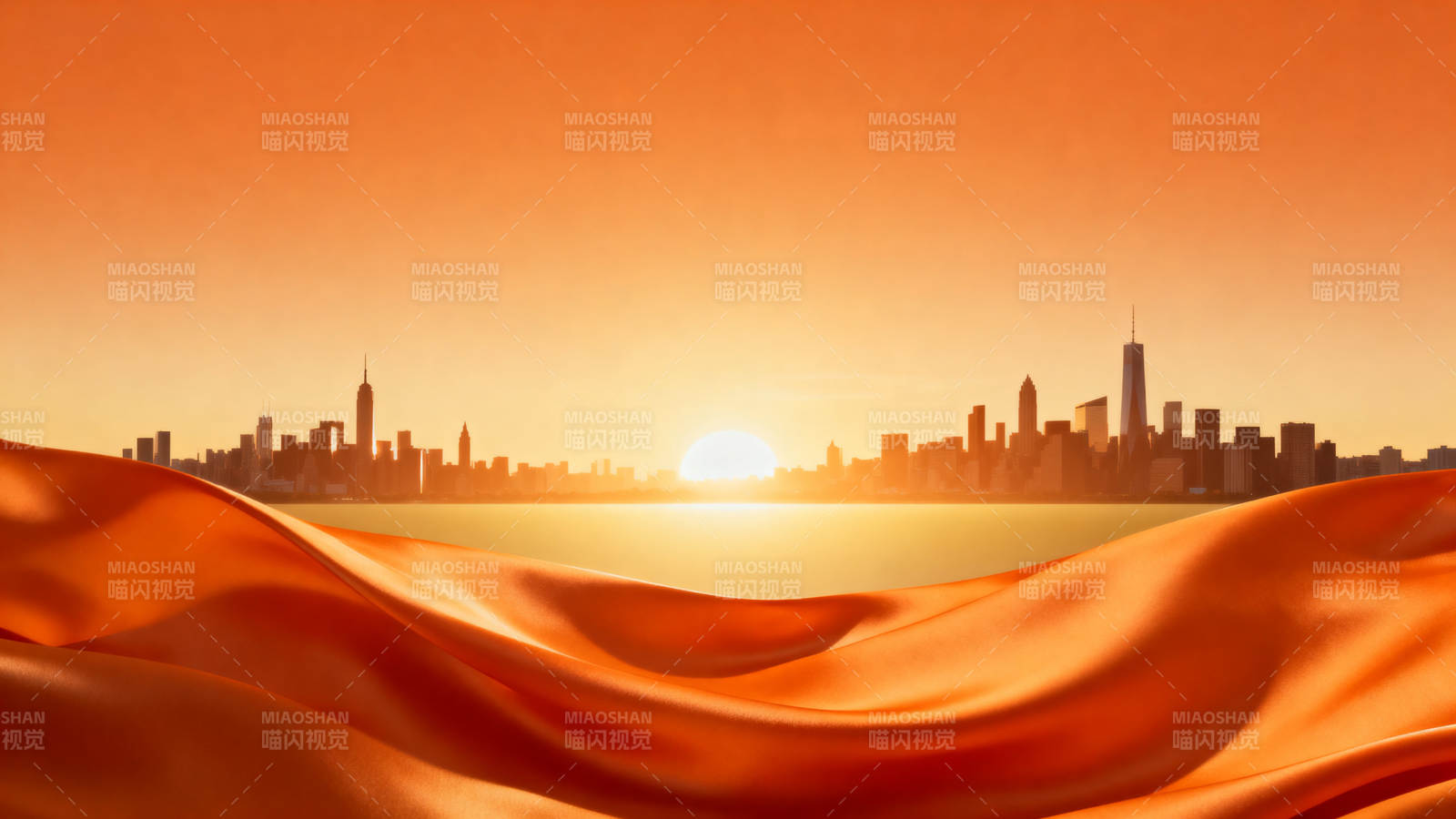 城市日出橙色绸缎图片
