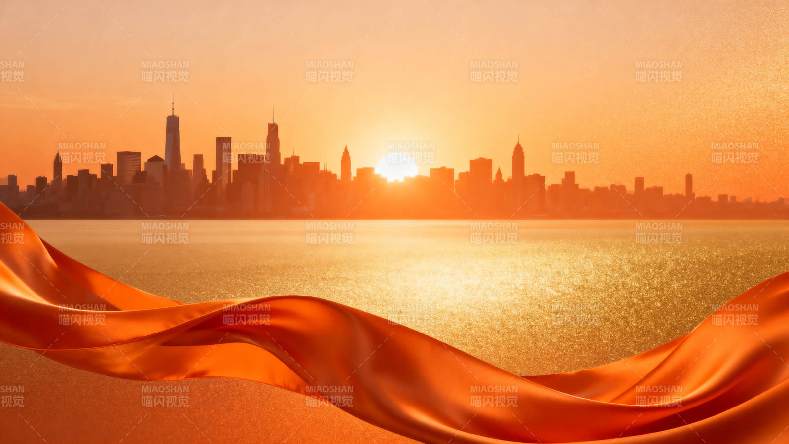 城市日出橙色丝带图片