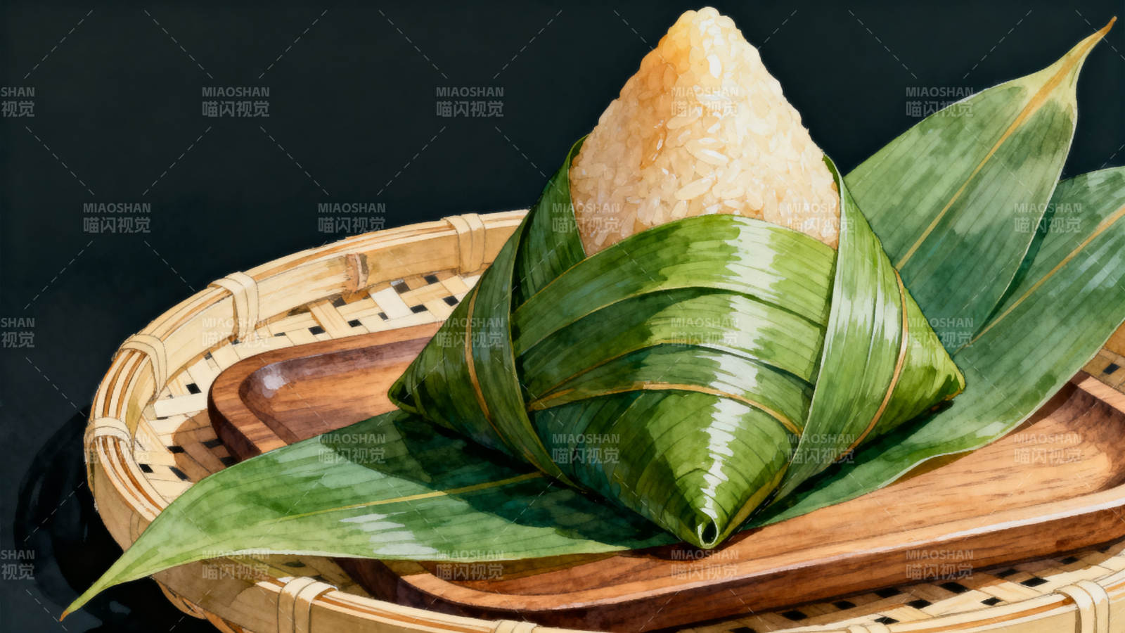 竹篮上的传统粽子图片