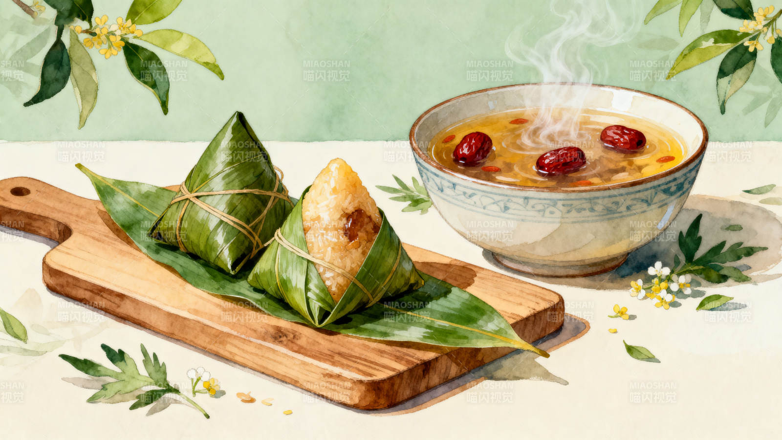 端午粽子与红枣汤的搭配图片