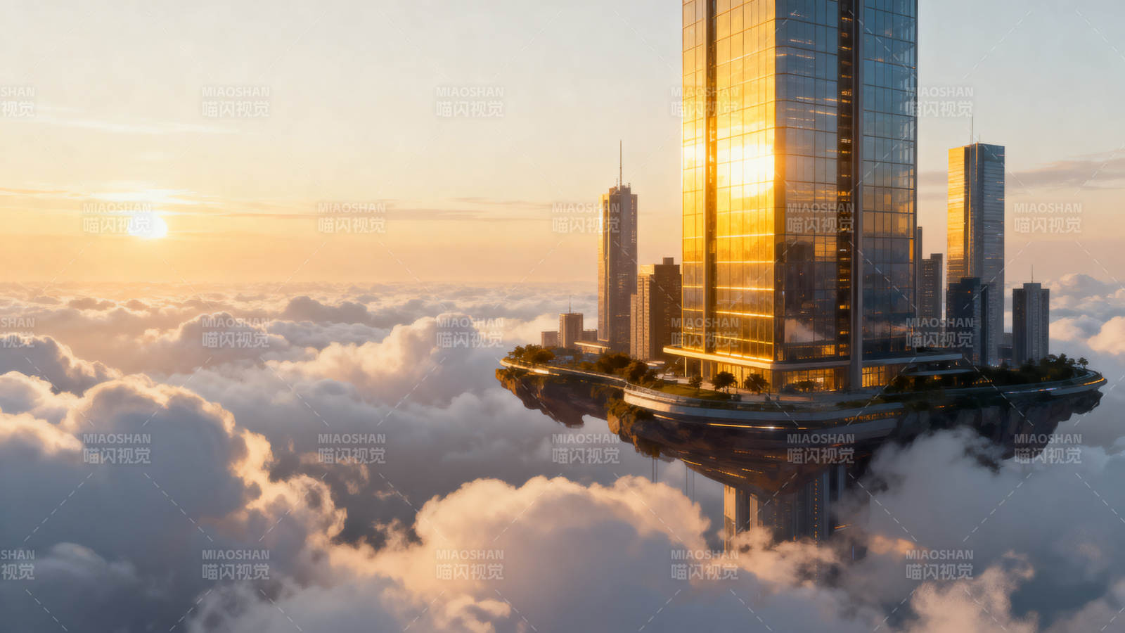 云中悬浮的城市建筑图片