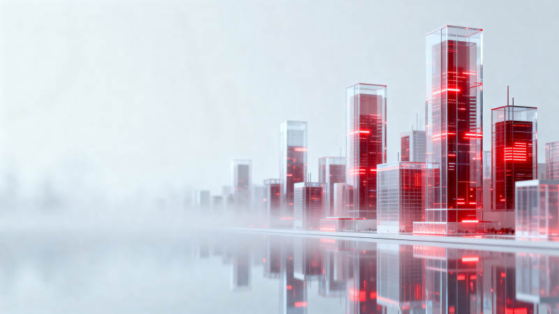 未来城市红色光效建筑图片