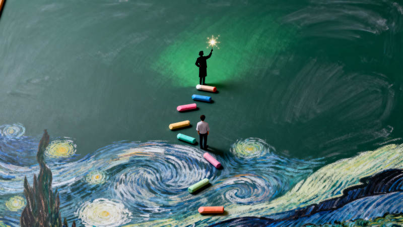 黑板上的星空与指引图片