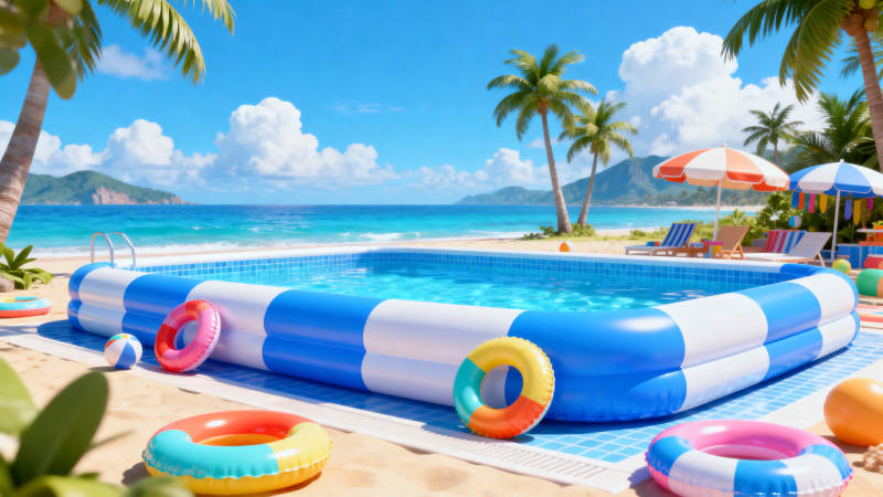 沙滩充气泳池夏日度假图片