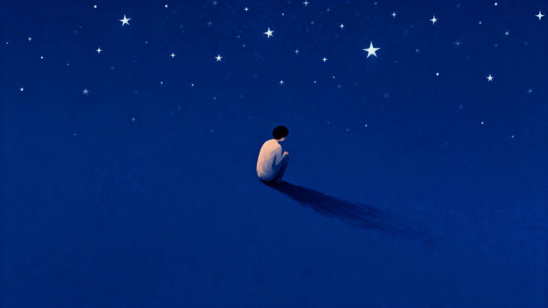 星空下的孤独背影图片