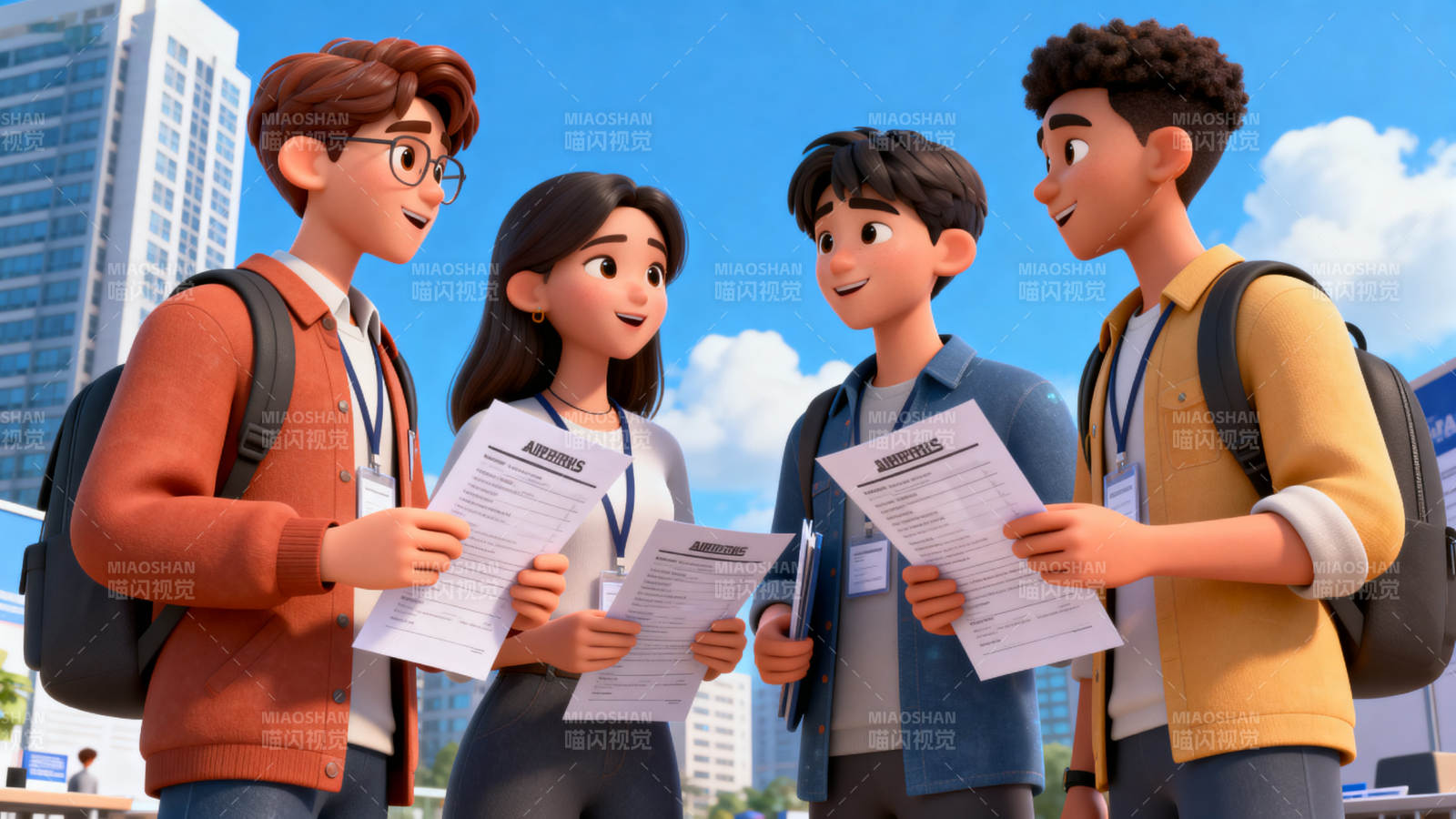 学生参加招聘会交流简历图片