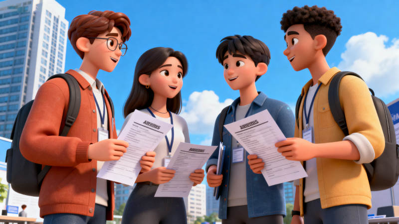 学生参加招聘会交流简历图片