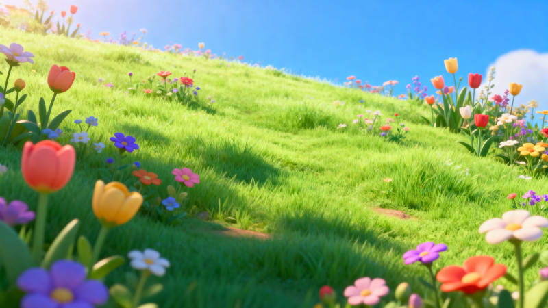 阳光花坡春意盎然图片