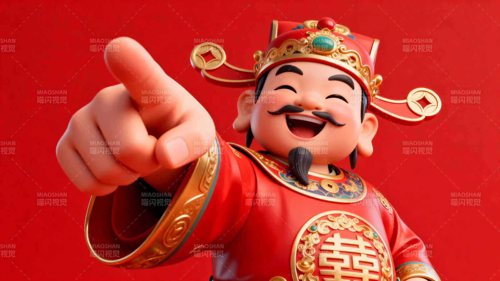 财神爷指向前方送祝福图片