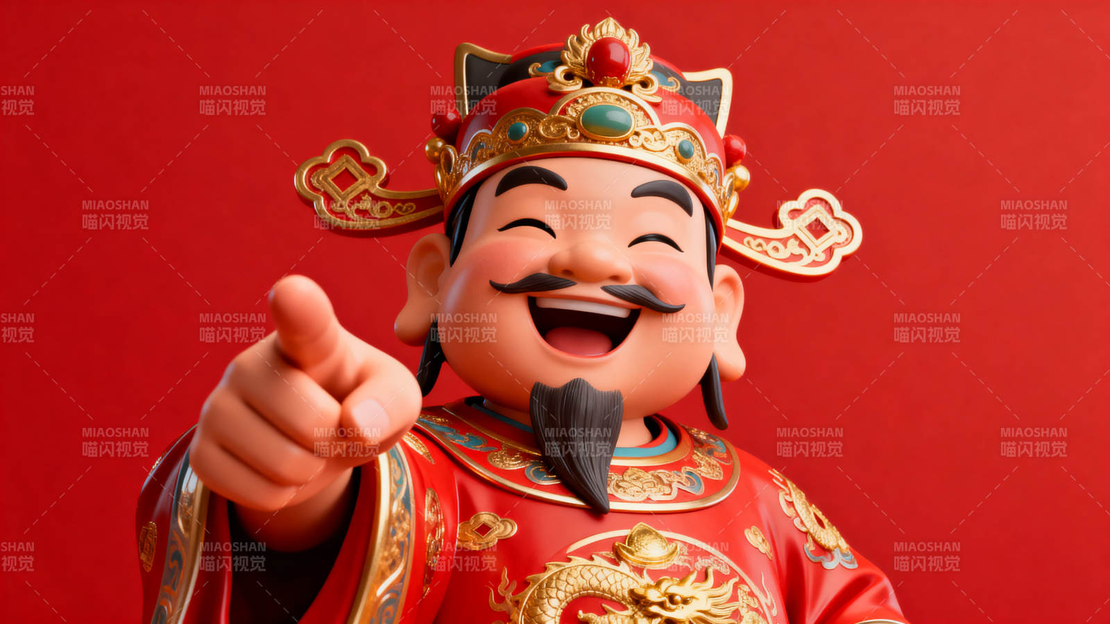 财神爷红色背景送福图片