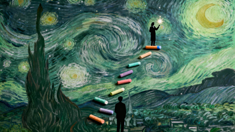 星空下的粉笔阶梯图片