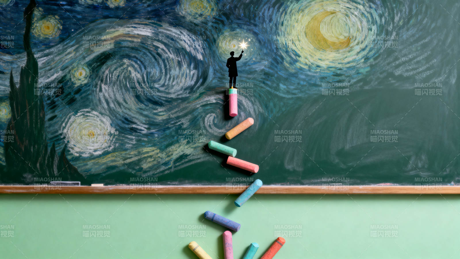 粉笔创意星空黑板画图片