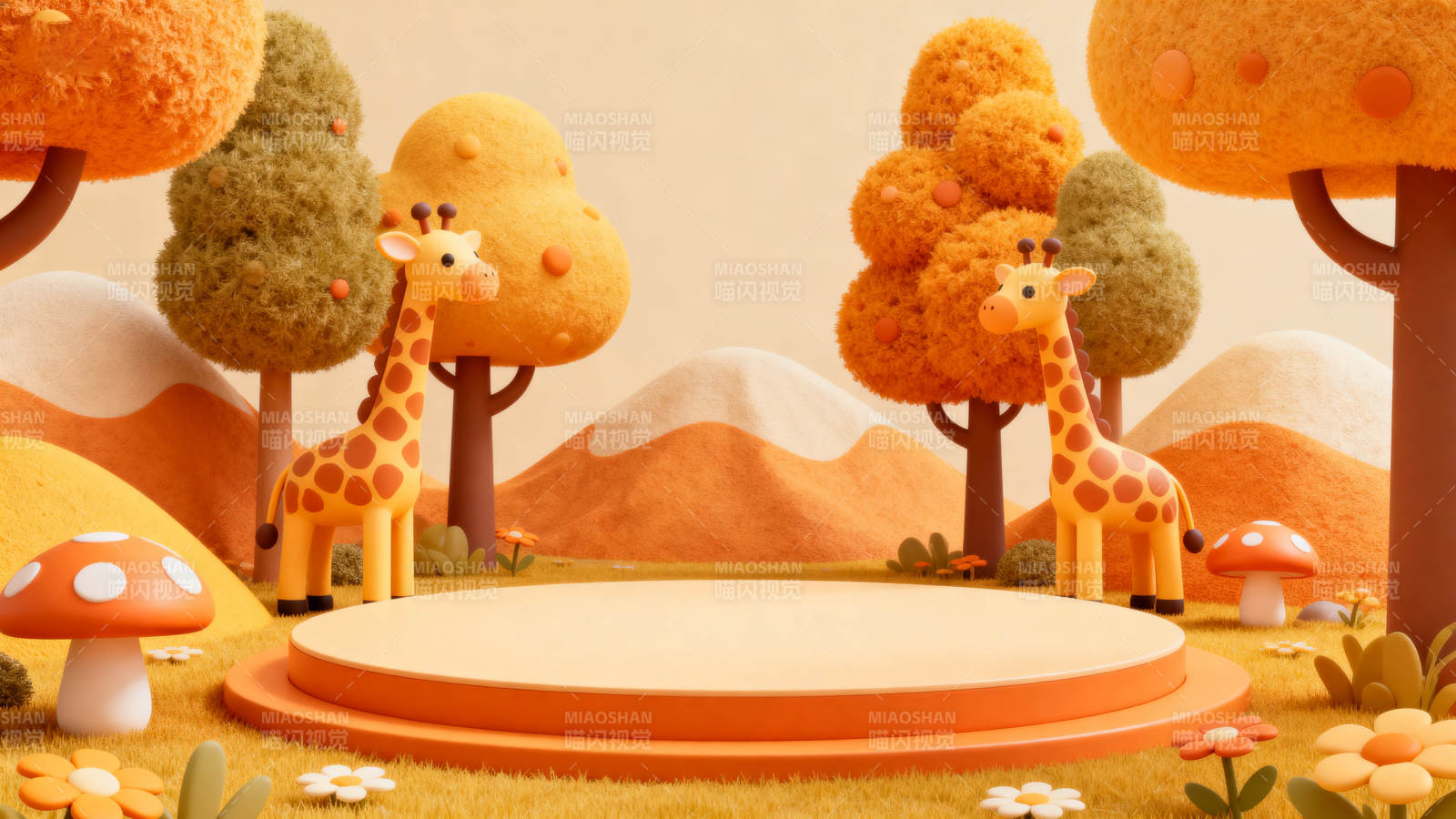 长颈鹿卡通森林场景图片