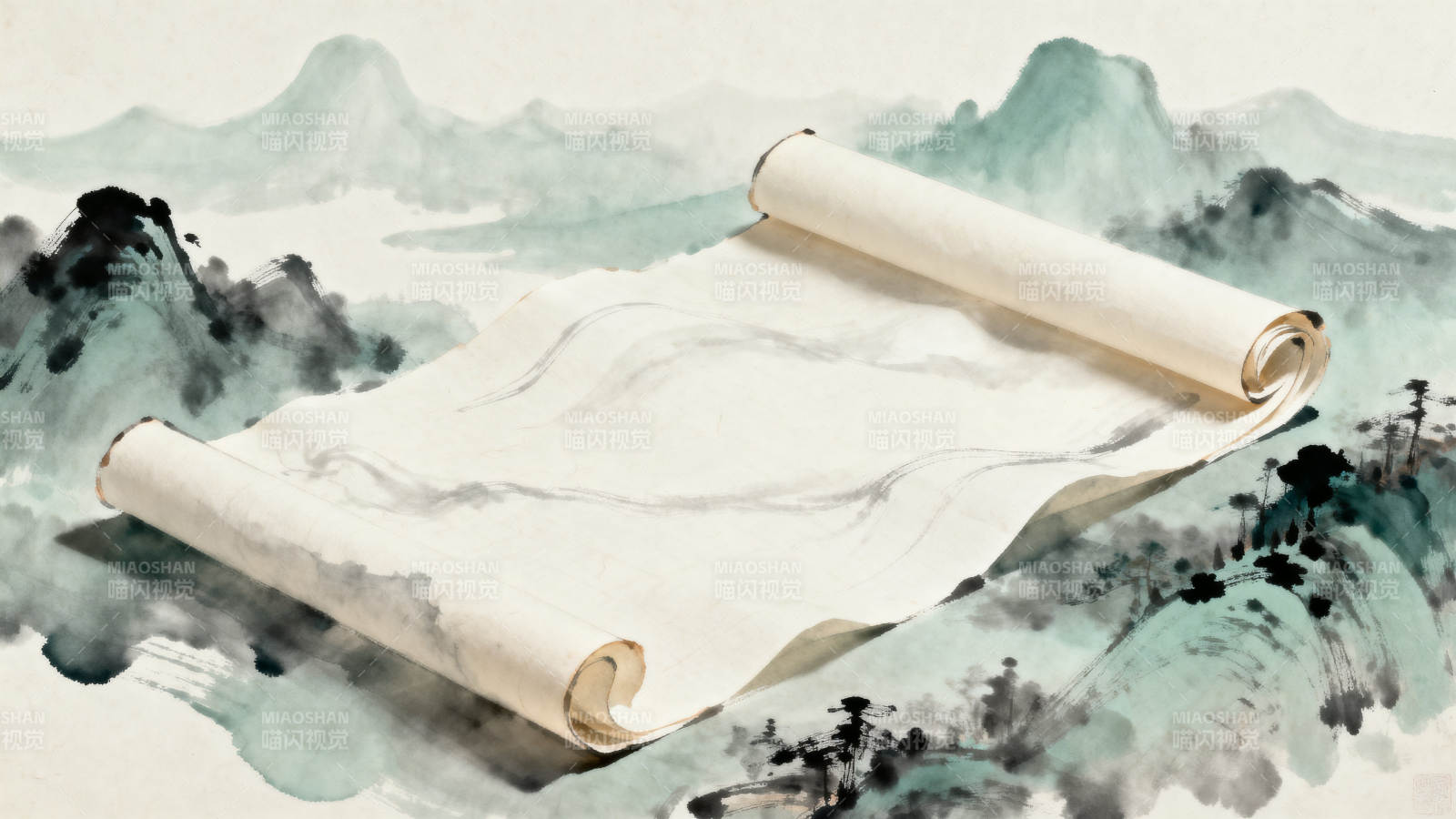 水墨山水与卷轴画图片