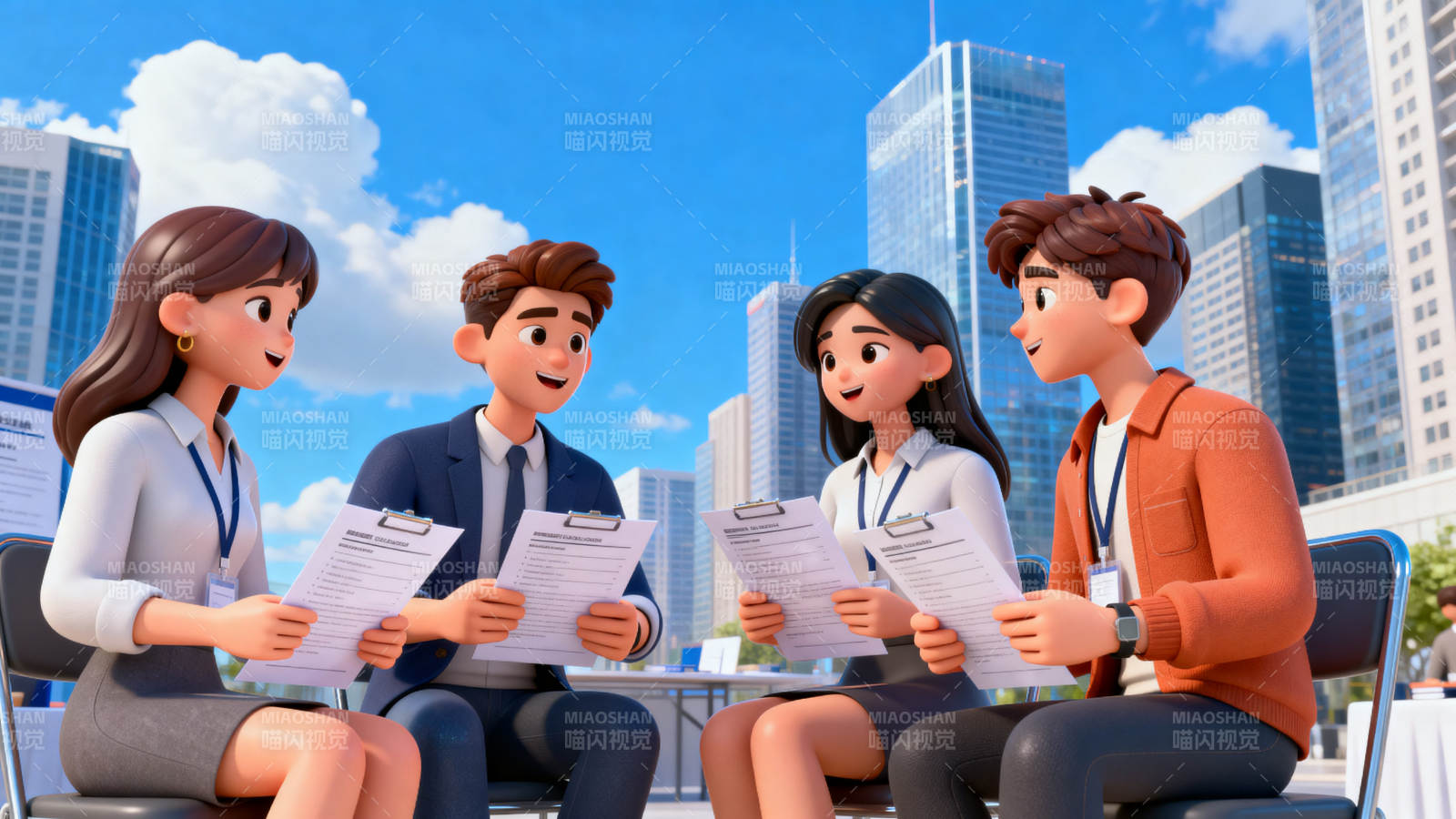 城市背景下的求职面试场景图片