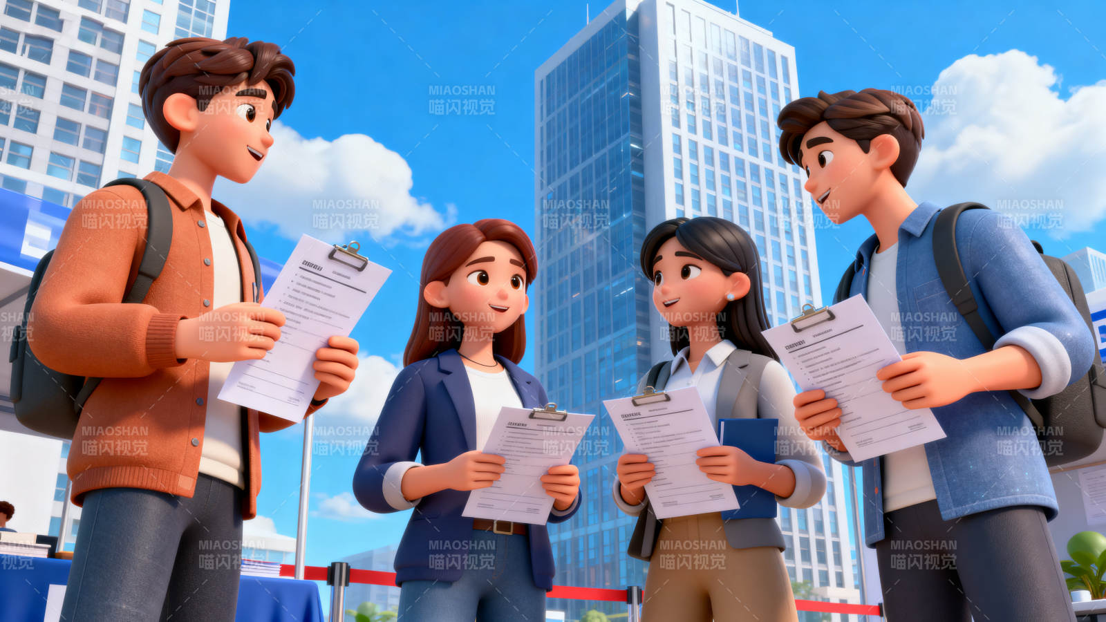 年轻人户外讨论简历图片