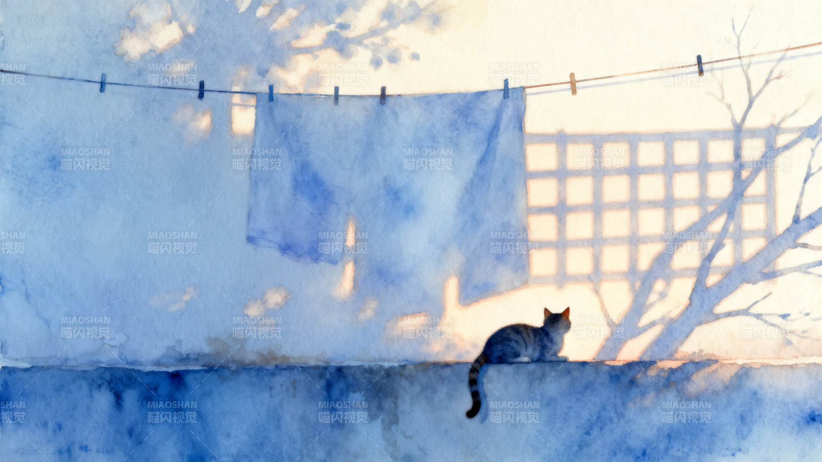 猫咪与晾晒的衣物图片