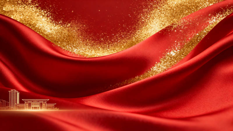 红色绸缎金色粒子背景图片