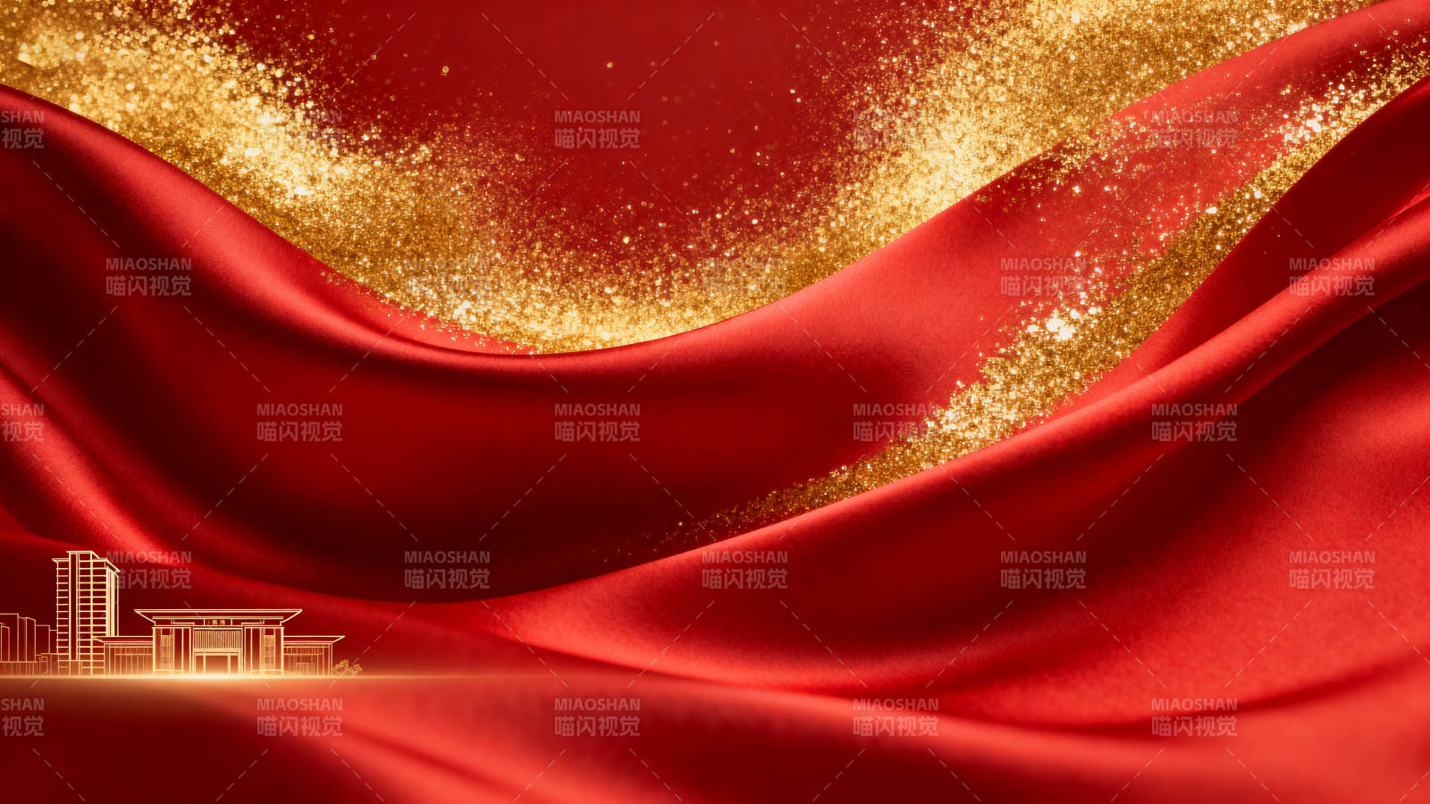 红色绸缎金色粒子背景图片