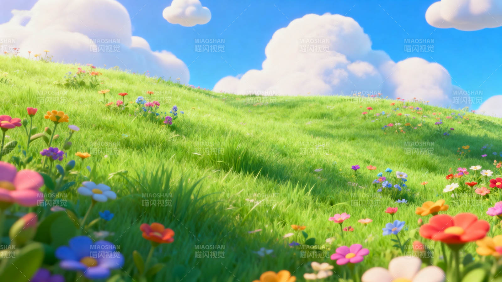 梦幻花海绿草蓝天图片
