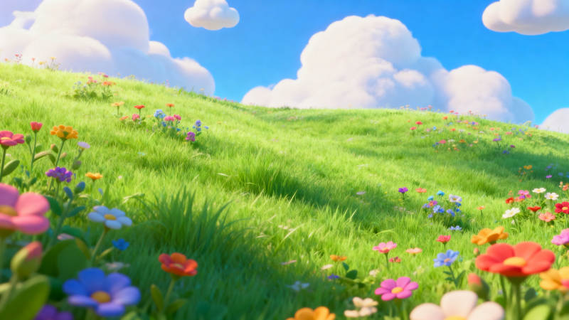 梦幻花海绿草蓝天图片