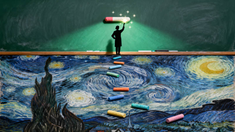 老师点亮星空黑板艺术图片