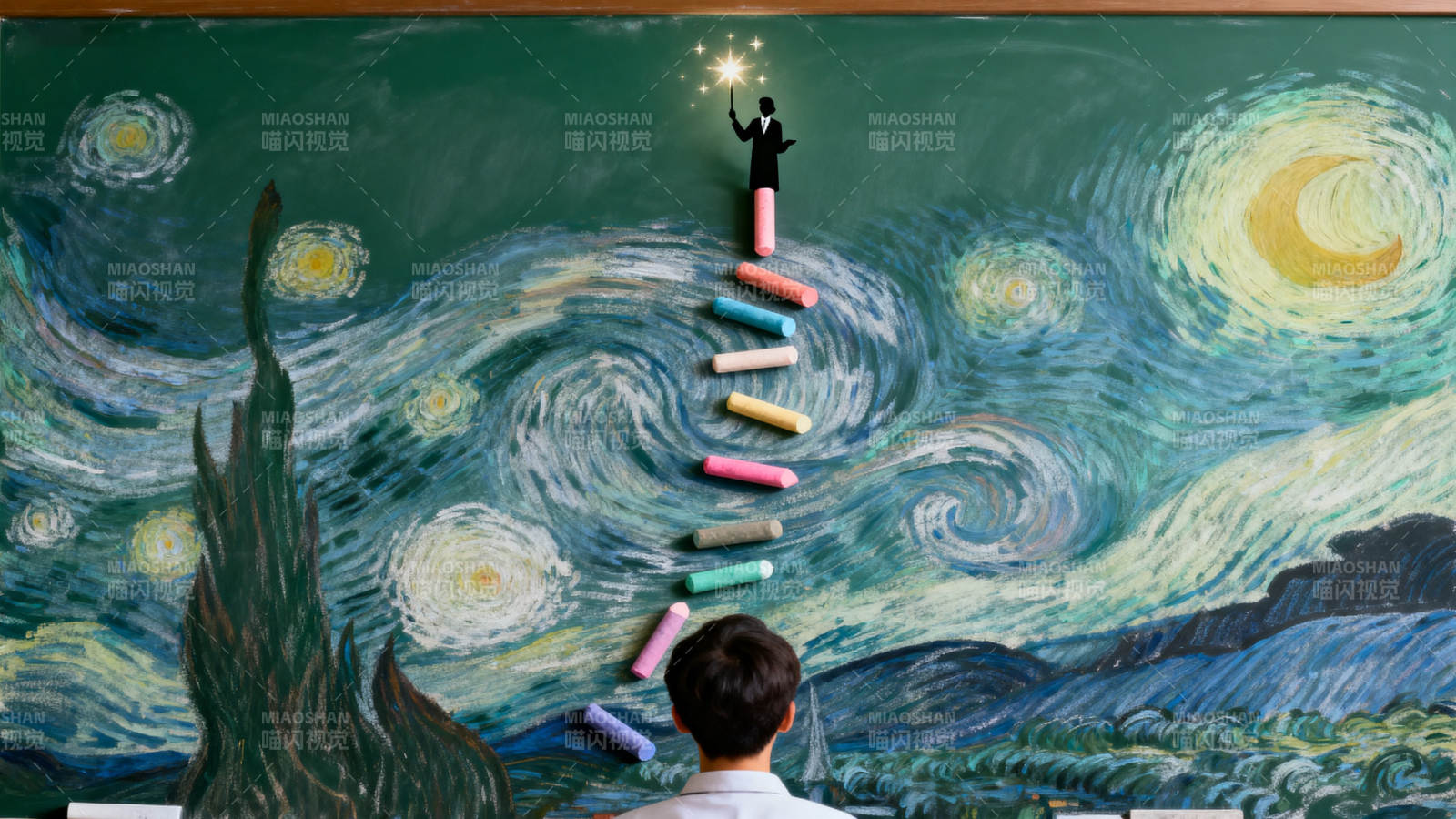星空黑板粉笔创意画图片