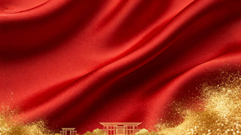 红色绸缎金色建筑背景图片