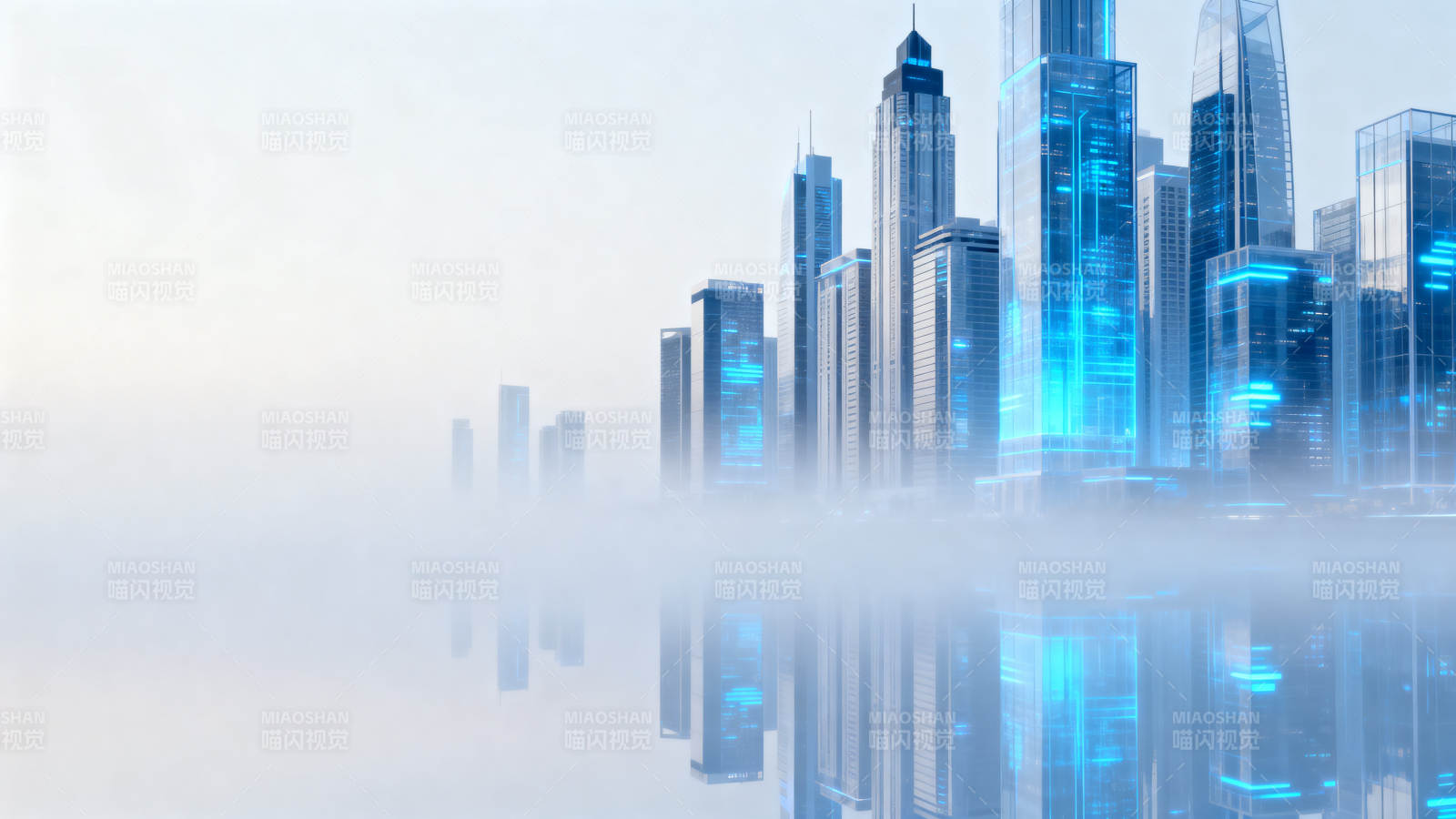 未来城市科技建筑倒影图片