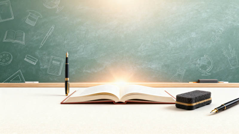 教育黑板与书本课堂场景图片