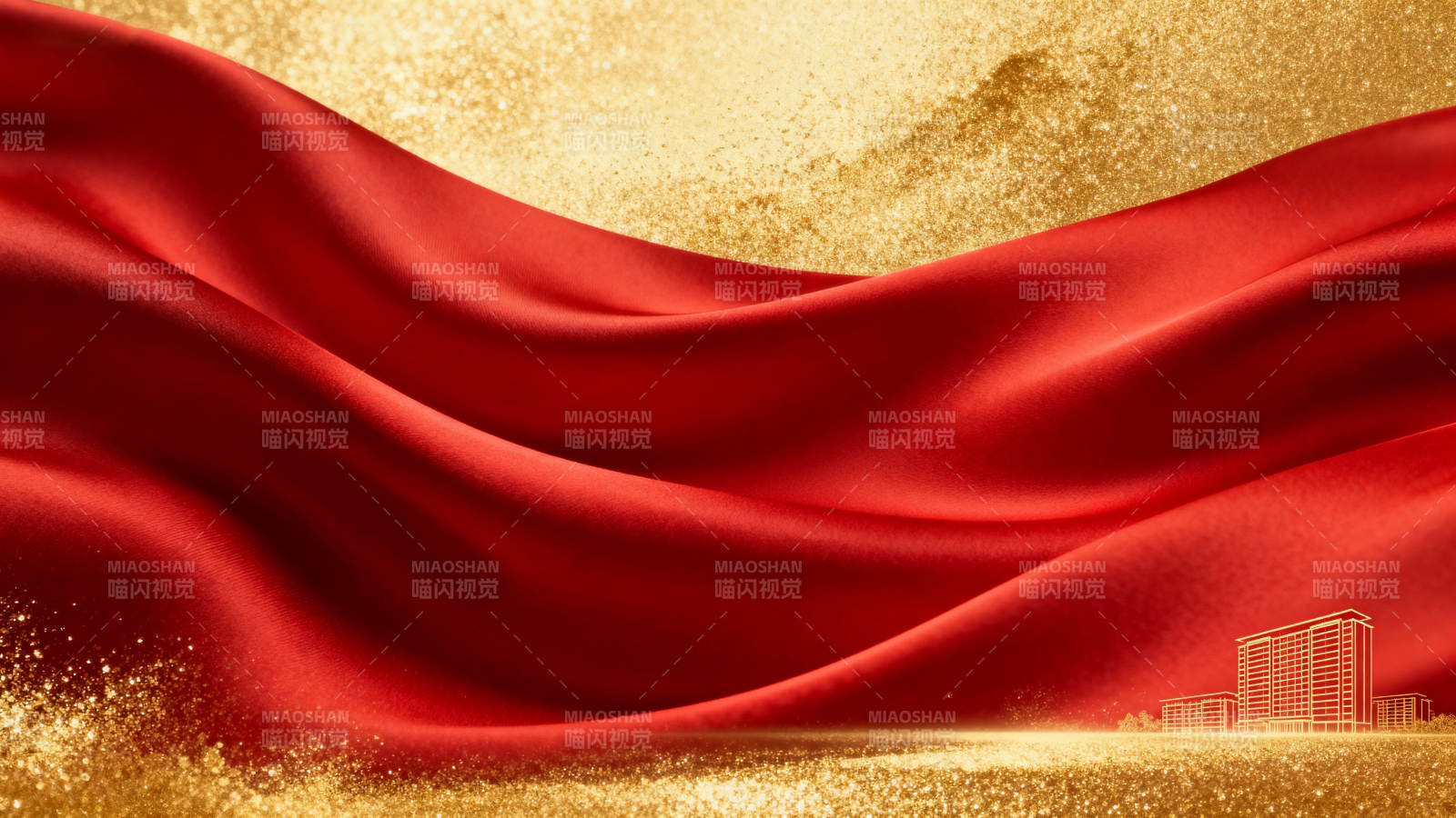 红色绸缎金色背景图片