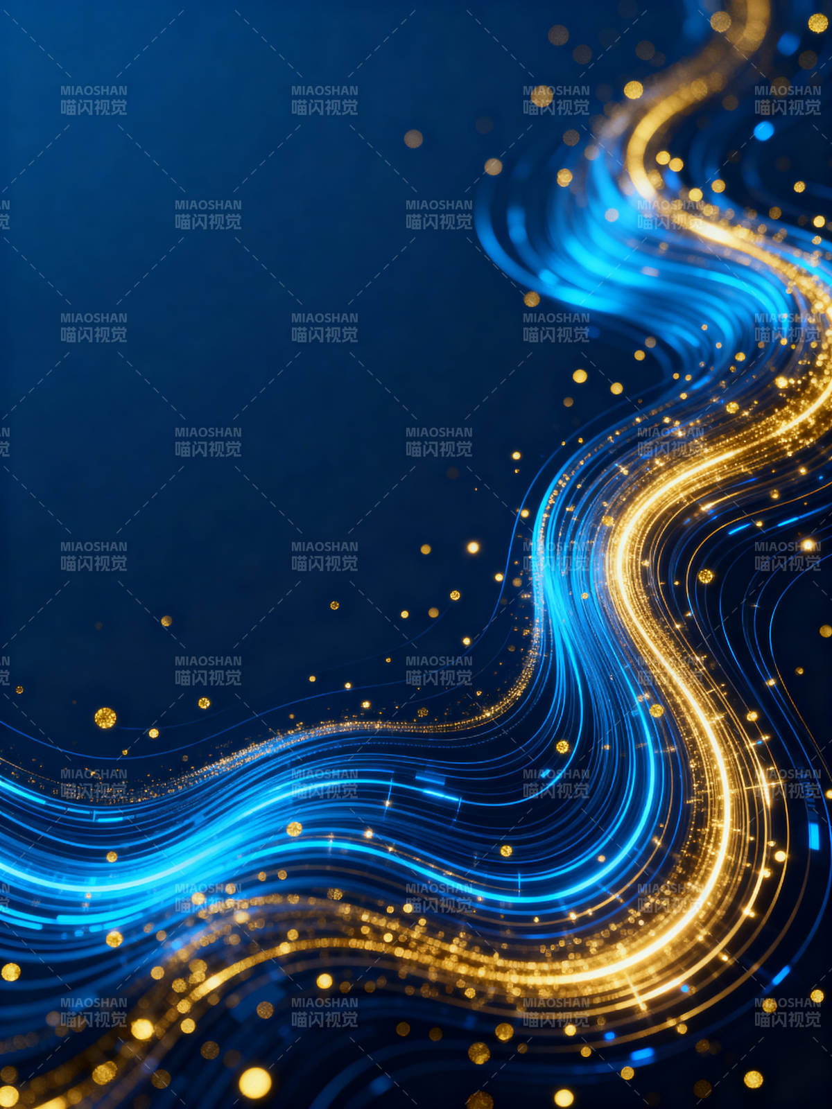 蓝色背景金色光流抽象图案图片
