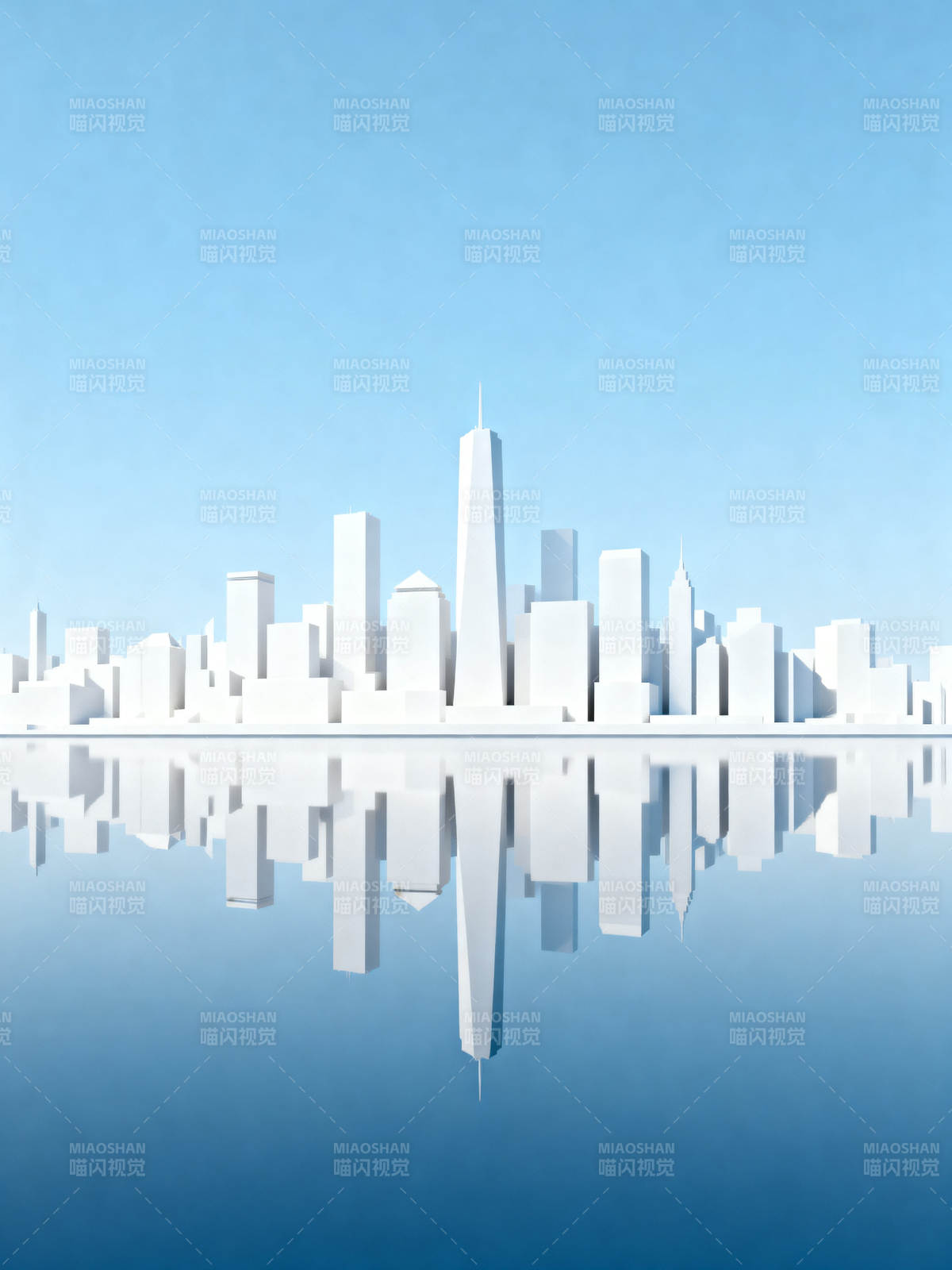 极简城市天际线倒影图片