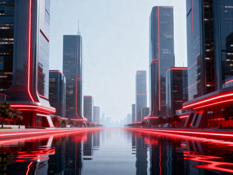 未来城市红色光带图片
