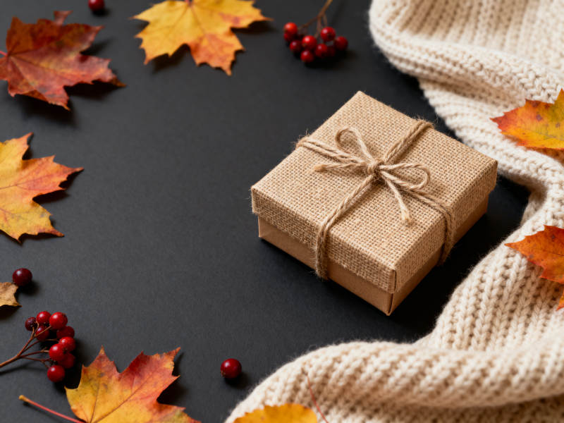 秋季礼物与落叶静物图片