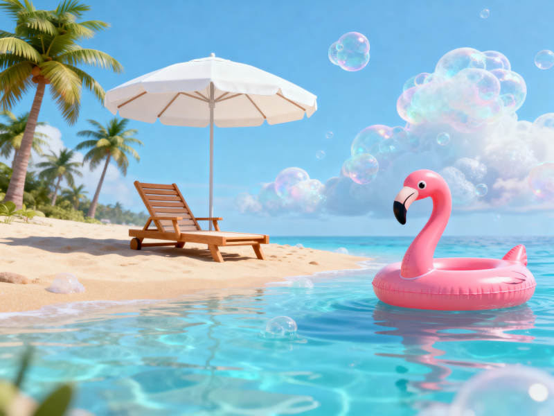 夏日海滩火烈鸟泳圈图片