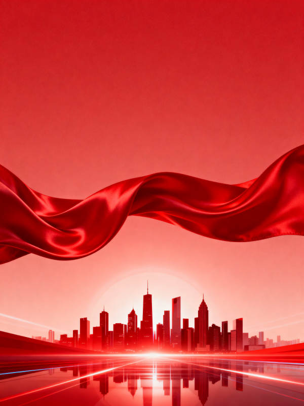 城市天际线红色绸缎背景图片