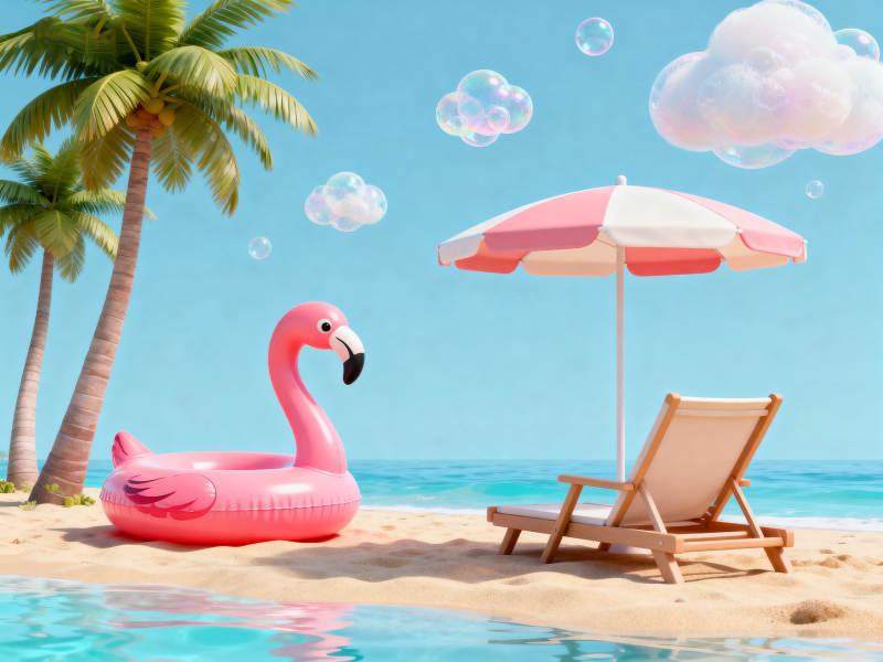 夏日海滩火烈鸟泳圈图片