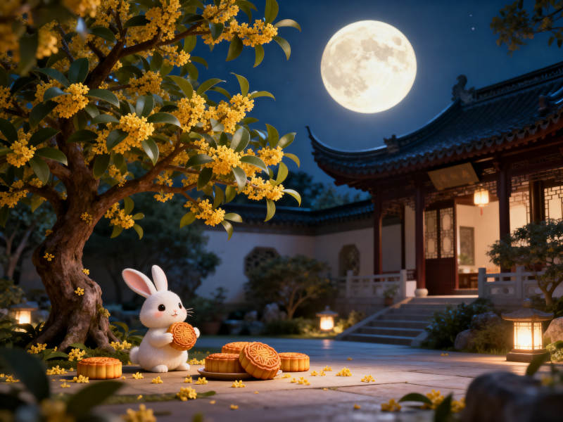 中秋月夜玉兔赏月图片