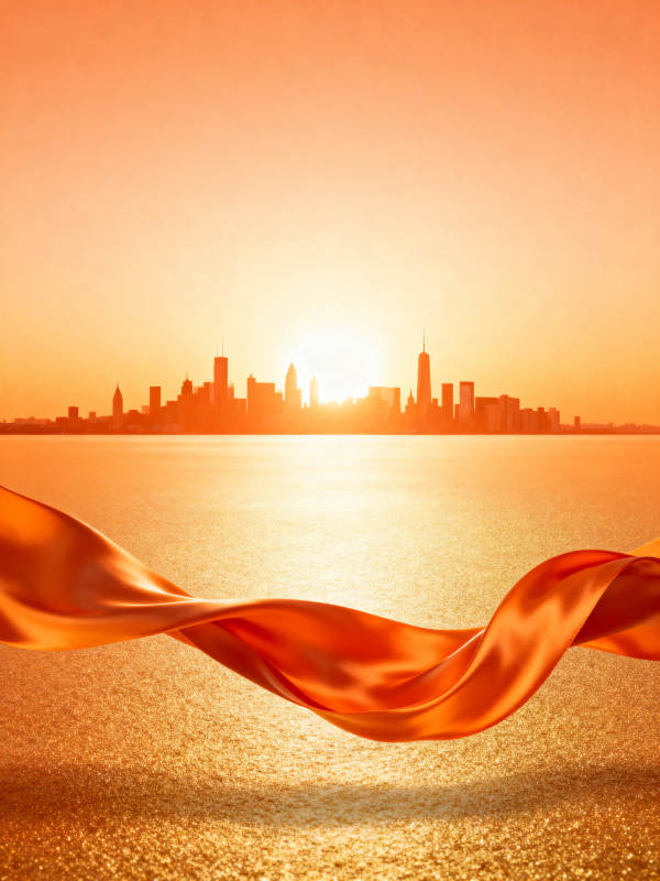 城市日出橙色丝带图片