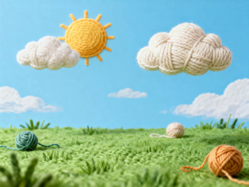毛线编织的天空与草地图片