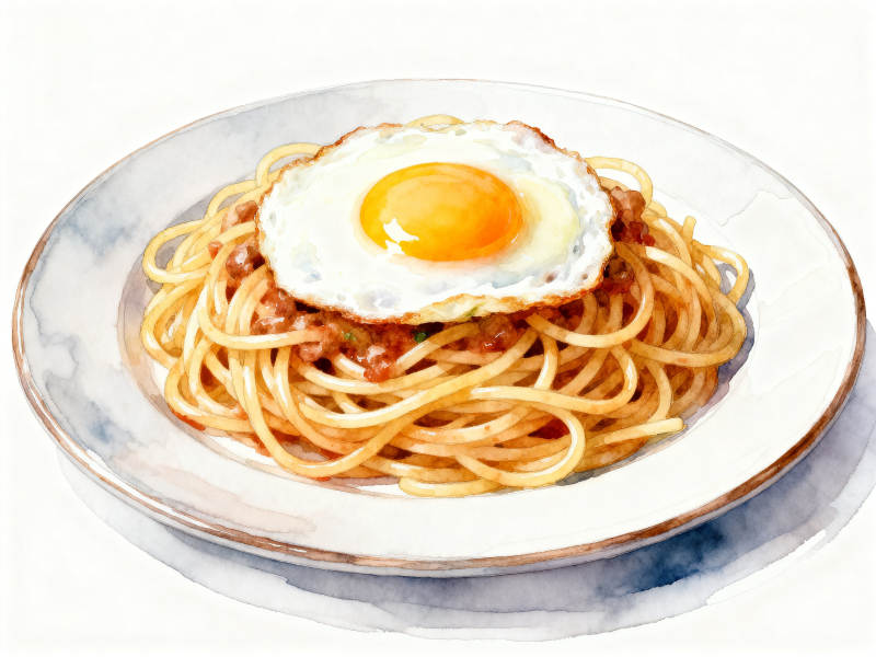 煎蛋意大利面美食特写图片