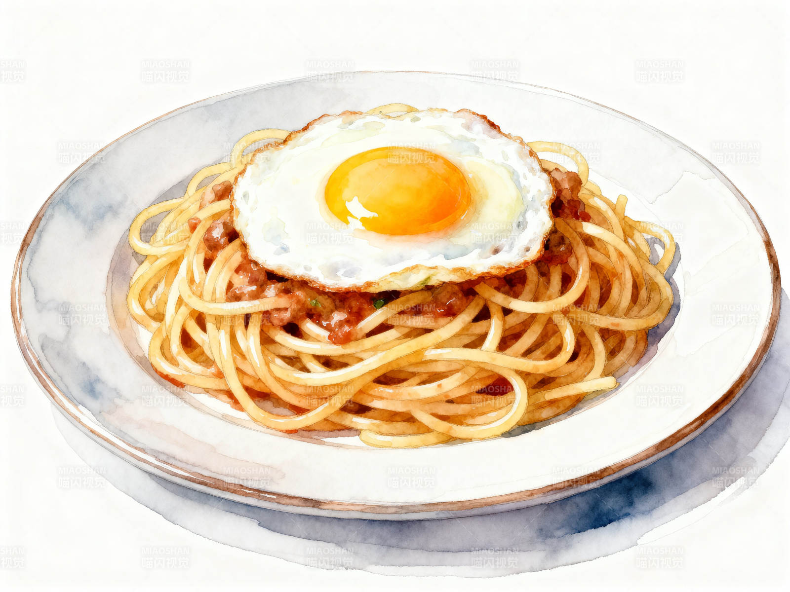 煎蛋意大利面美食特写图片