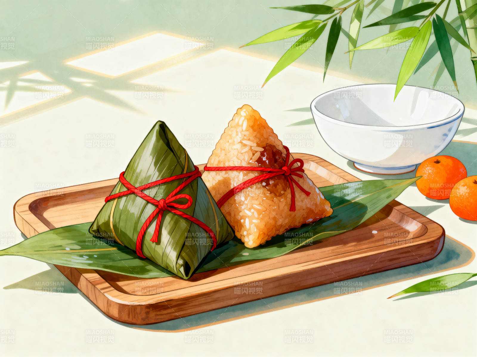 端午节粽子与竹叶图片
